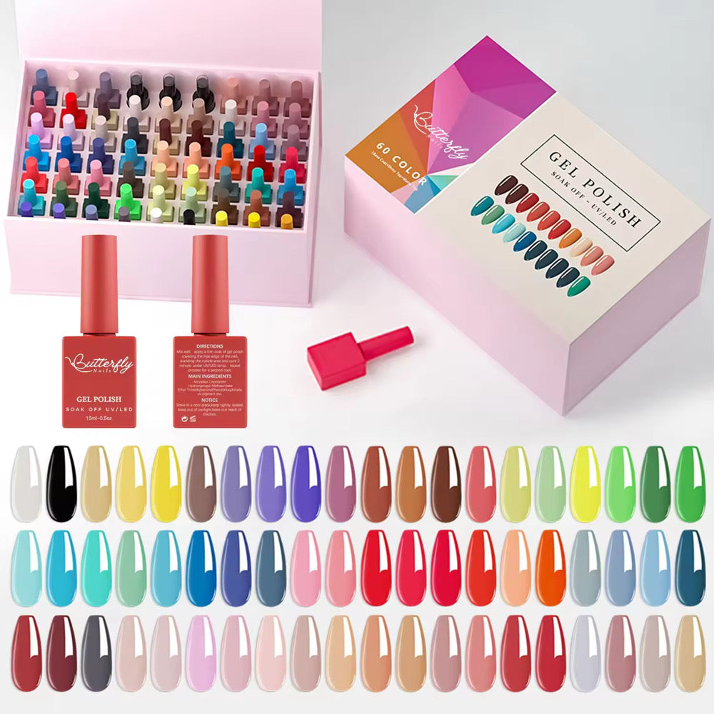 Colección de gel 60 colores incluye , base coat ,top coat , topcoat mate