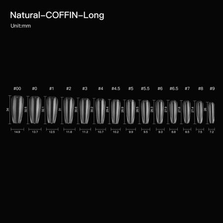 Soft gel Nails natural coffin - long ,14 sizes ,602 pcs