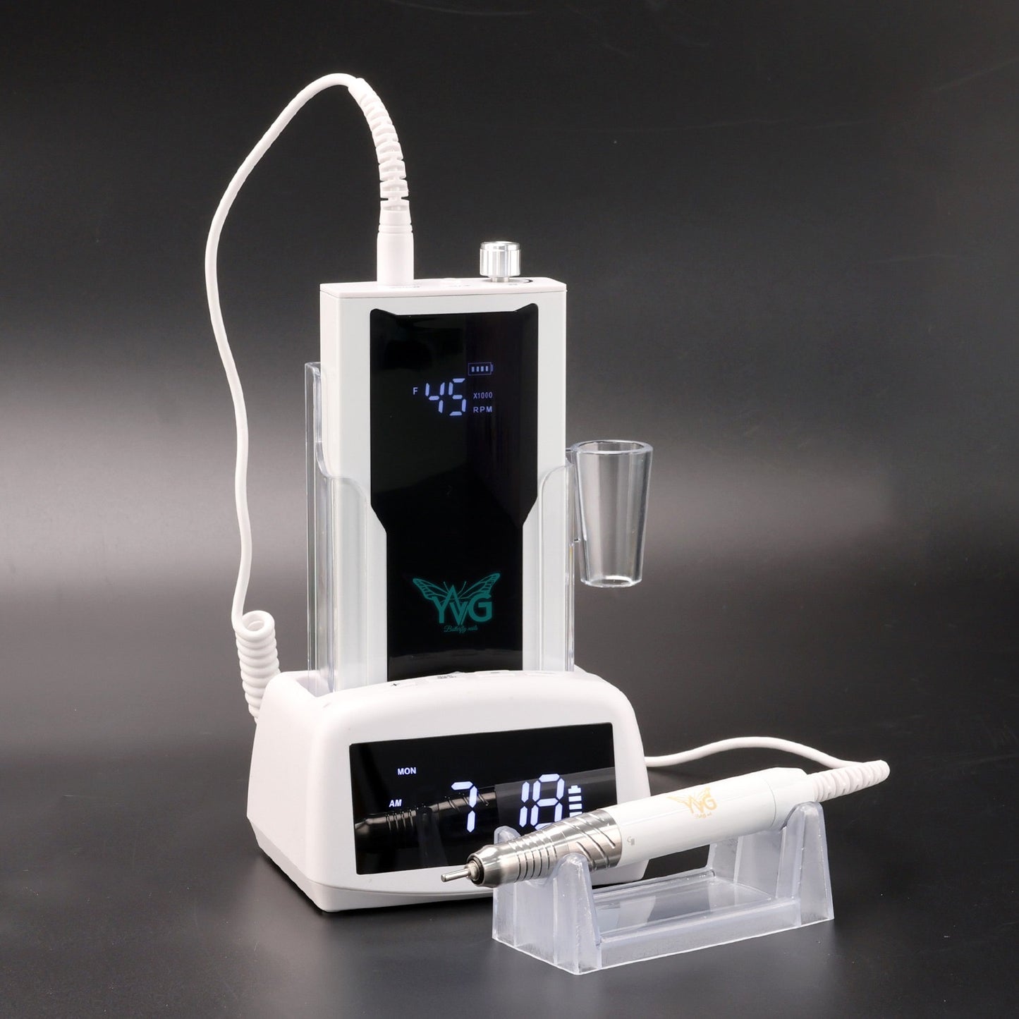 Drill recargable 2 en 1 para uñas , Nails drill vibration free , color blanco , 45 k