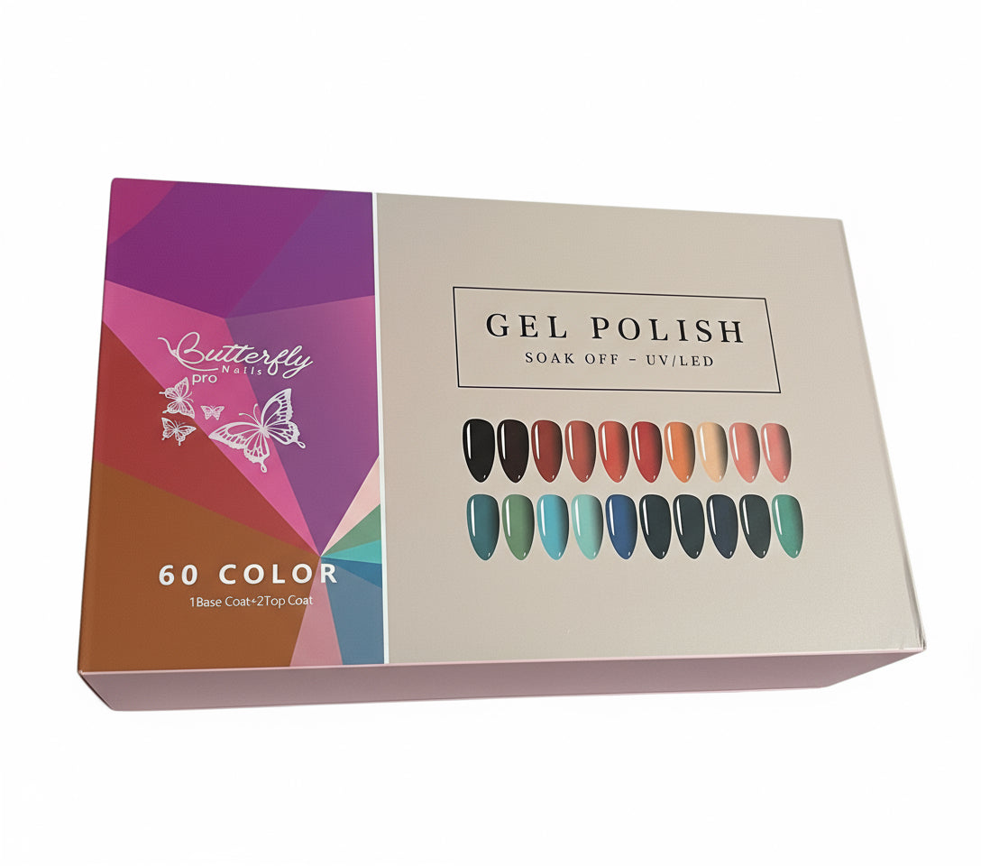 Colección de gel 60 colores incluye , base coat  ,top coat , topcoat mate