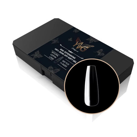 Soft gel Nails natural coffin - long ,14 sizes ,602 pcs