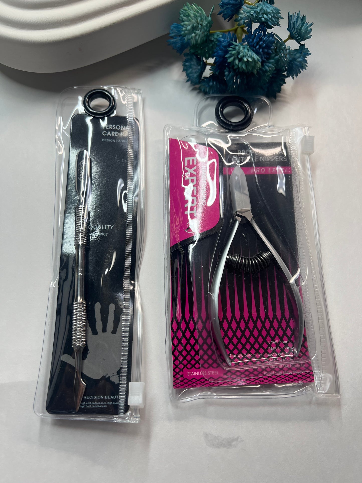 Alicate de cutícula y Empujador de acero inoxidable