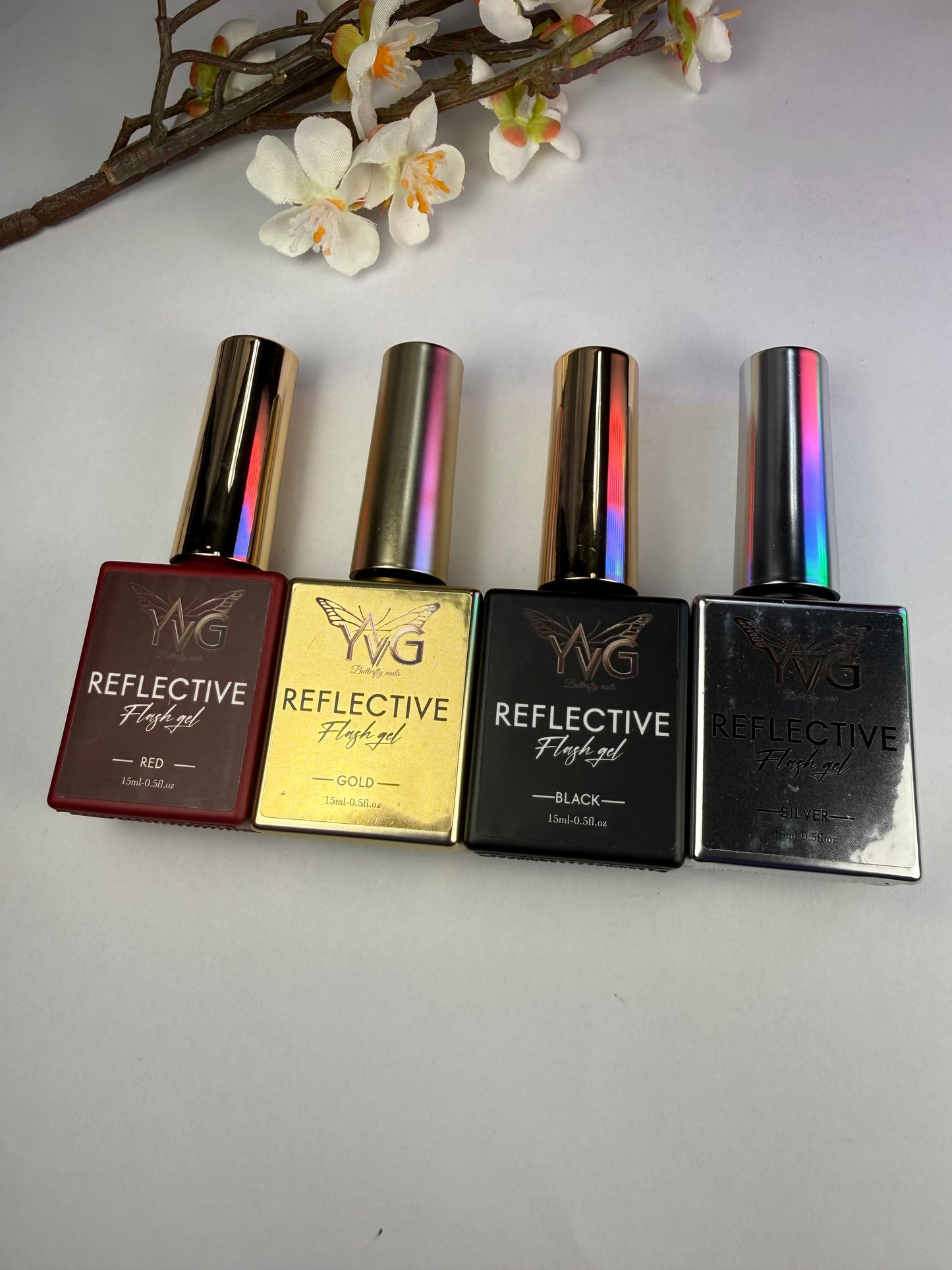 Set de 4 gel Polish refractarios silver , gold , red , black