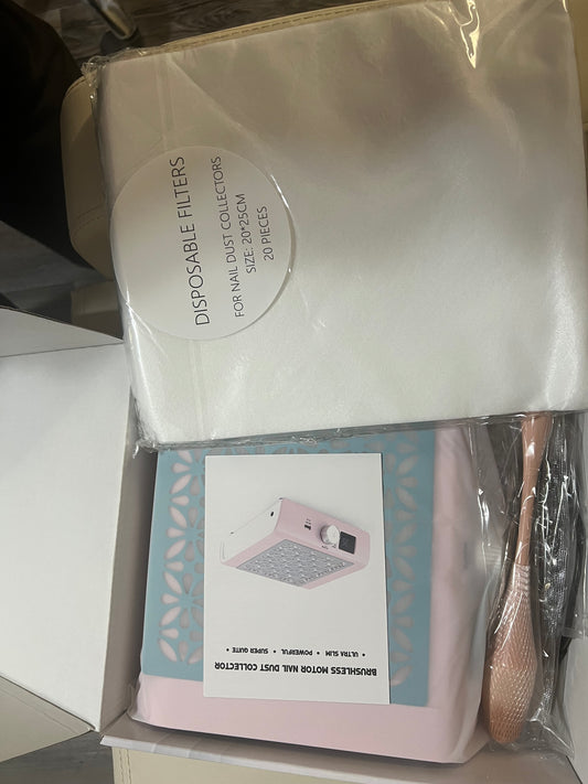 Extractor de polvo para uñas ( rosado ) 20 toallas desechables y un plumero