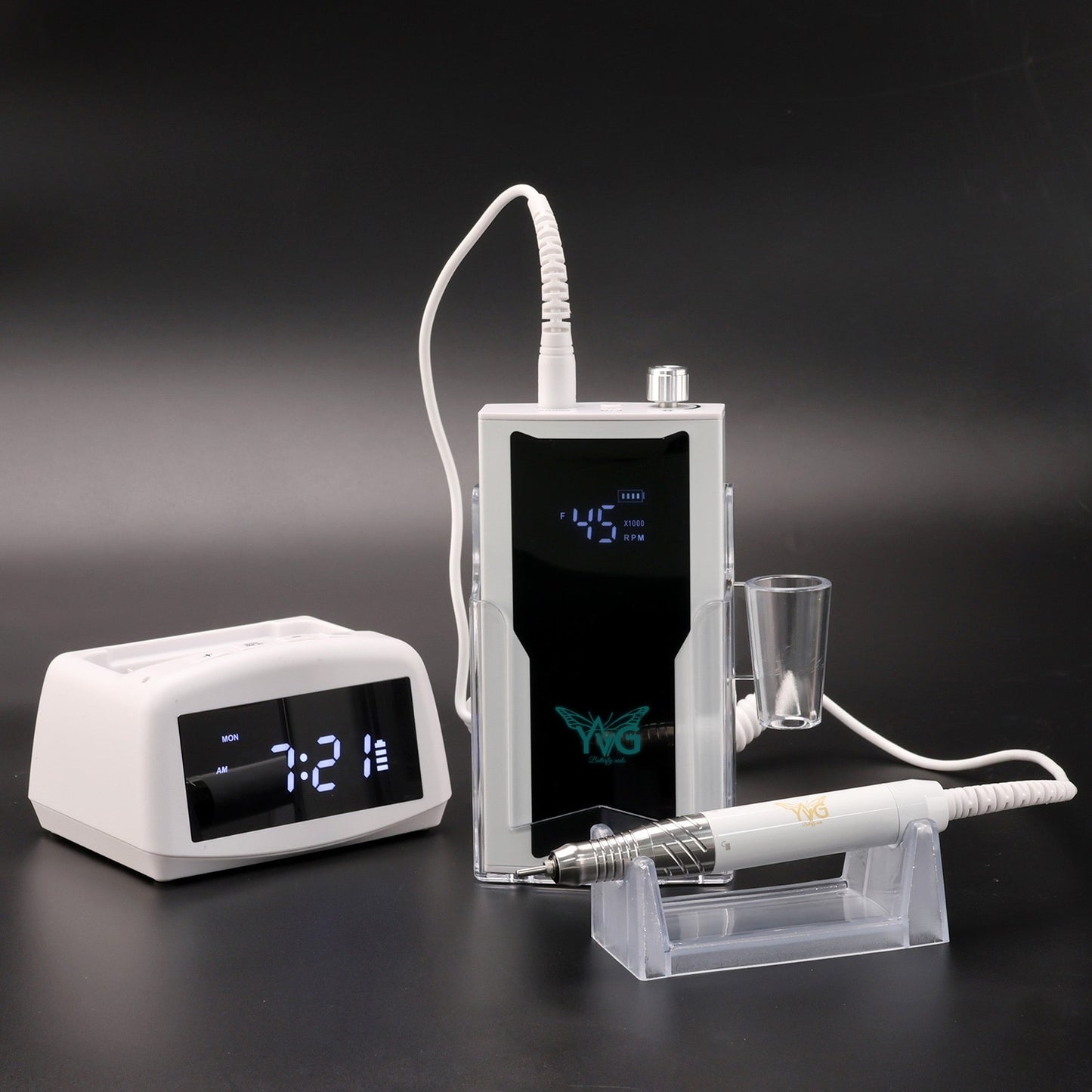 Drill recargable 2 en 1 para uñas , Nails drill vibration free , color blanco , 45 k